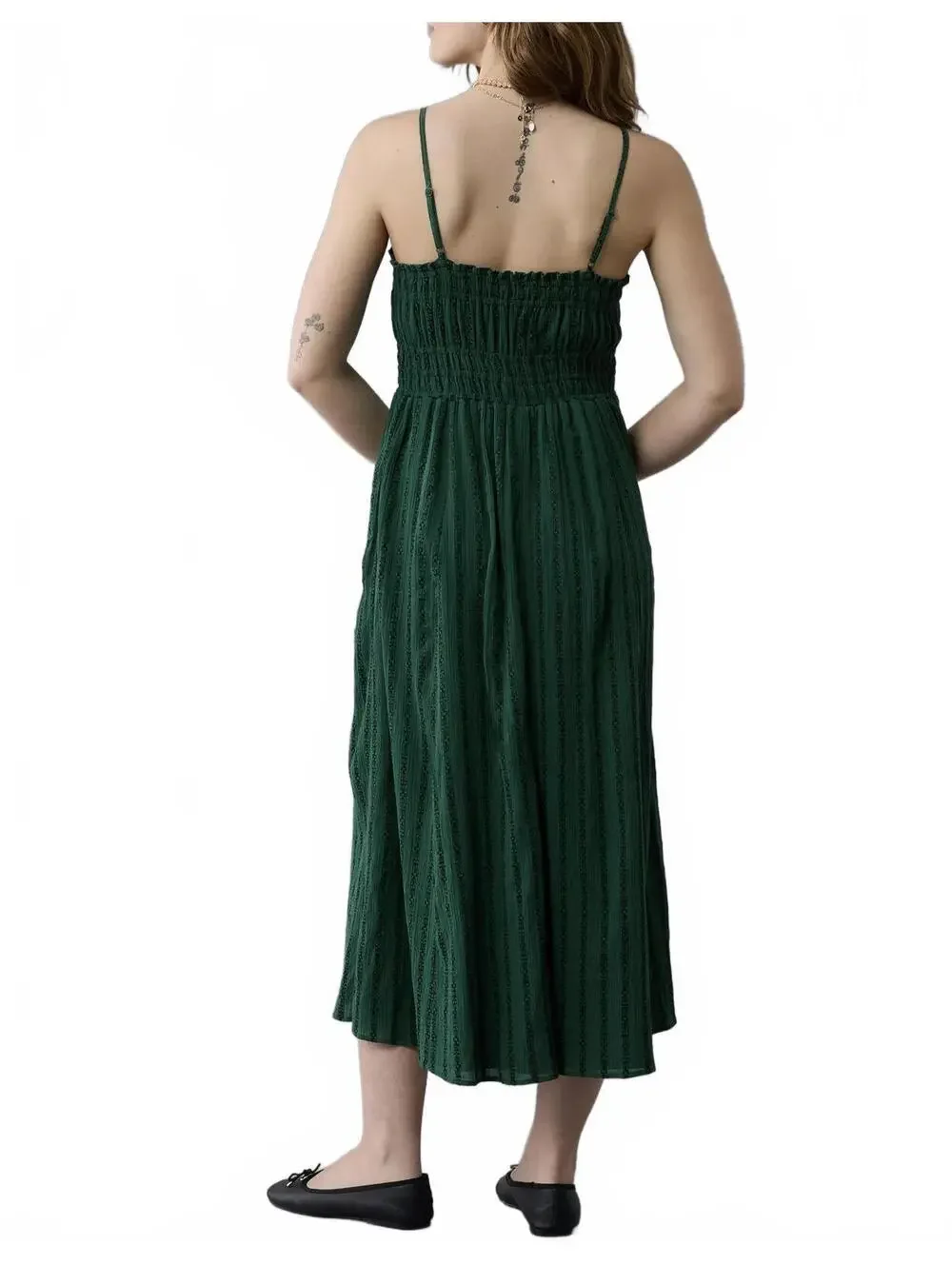 AE Ruched Button-Up Midi Dress American Eagle Green Black Small